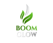 Logo of 'Boom Glow' with green leaves on a white background