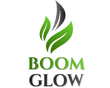 Logo of 'Boom Glow' with green leaves on a white background